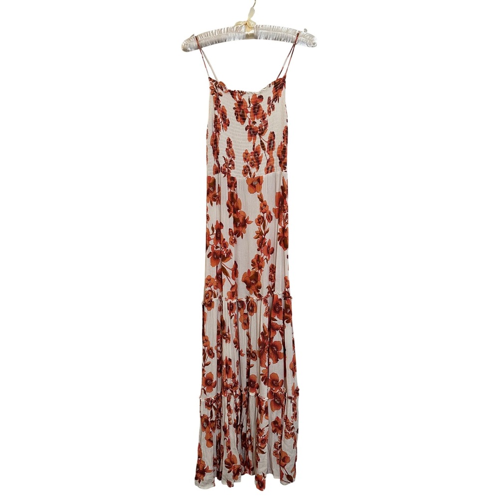 Intimately Free People Garden Party Maxi Dress Size S Orange Ivory Floral Boho